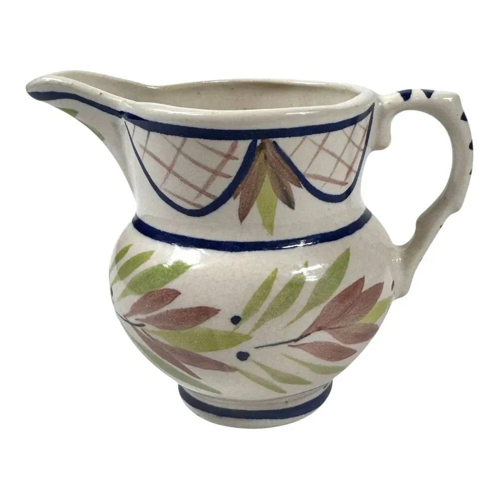 Stebner‎ Pottery 1995 Ceramic Creamer Pitcher Hand Painted Quimper Cottage VTG